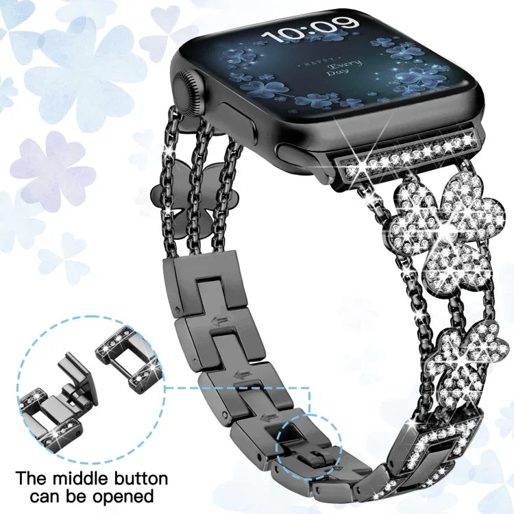 3-Leaf Clover Diamond Watch Band, For Apple Watch Series 8&7 45mm, For Apple Watch Series 8&7 41mm