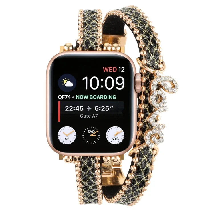 LOVE レザー チェーン 時計バンド、Apple Watch Series 8&7 45mm 用、Apple Watch Series 8&7 41mm 用