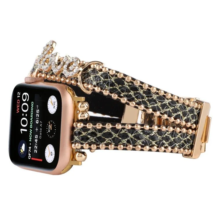 LOVE レザー チェーン 時計バンド、Apple Watch Series 8&7 45mm 用、Apple Watch Series 8&7 41mm 用