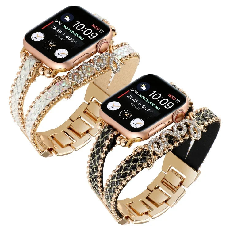 LOVE レザー チェーン 時計バンド、Apple Watch Series 8&7 45mm 用、Apple Watch Series 8&7 41mm 用