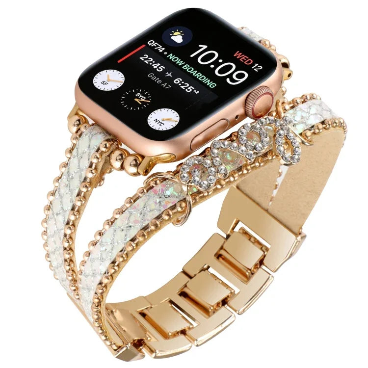 LOVE レザー チェーン 時計バンド、Apple Watch Series 8&7 45mm 用、Apple Watch Series 8&7 41mm 用