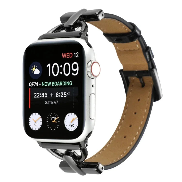 Dバックル クロコダイル 本革 時計バンド、Apple Watch Series 8&7 45mm 用、Apple Watch Series 8&7 41mm 用