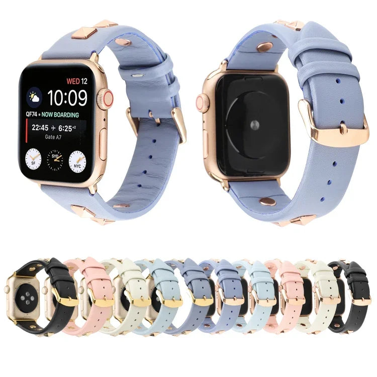 Single Row Riveted Genuine Leather Watch Band, For Apple Watch Series 8&7 45mm, For Apple Watch Series 8&7 41mm