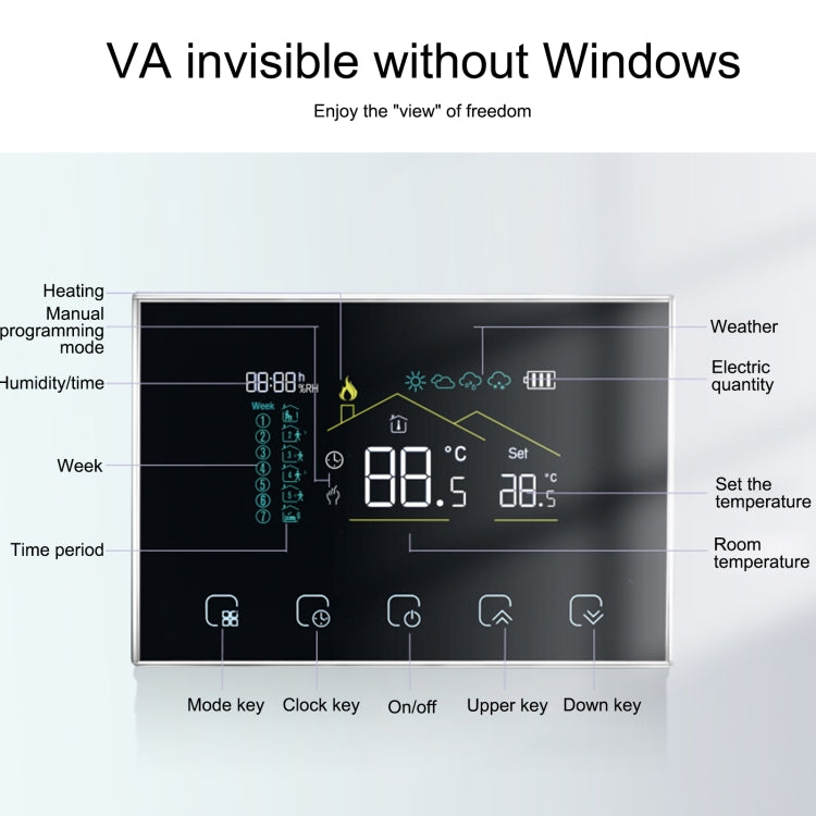 BHT-8000RF-VA- GBCW ワイヤレススマートLEDスクリーンサーモスタット WiFi付き, 仕様: 電気 / ボイラー加熱, 電気加熱, 電気ボイラー加熱, ボイラー加熱, 水加熱, 水力発電加熱, 水ボイラー加熱