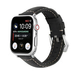 Silver Buckle Genuine Leather Watch Band, For Apple Watch Series 8&7 45mm, For Apple Watch Series 8&7 41mm