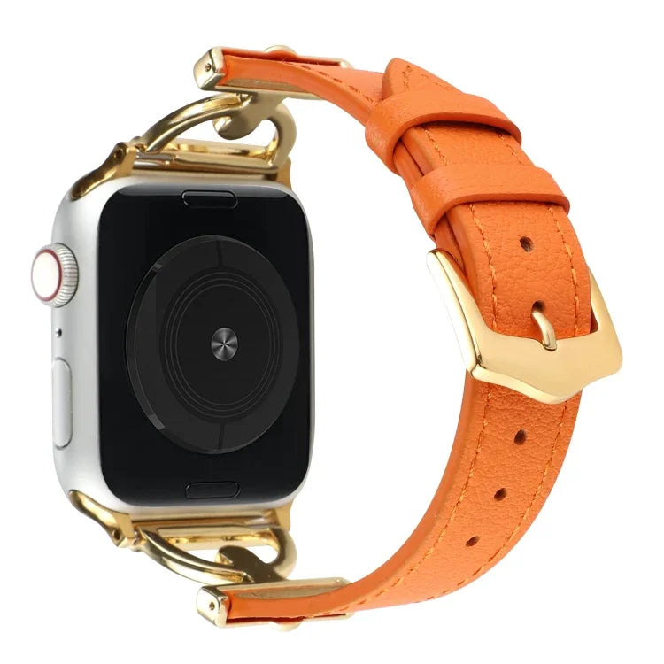 D-Buckle Plain Genuine Leather Watch Band, For Apple Watch Series 8&7 45mm, For Apple Watch Series 8&7 41mm
