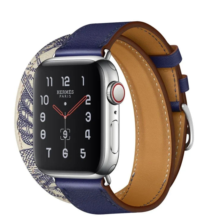 シルクスクリーン柄レザーワッチバンド、Apple Watch シリーズ7 41mm／6＆SE＆5＆4 40mm／3＆2＆1 38mm用、Apple Watch Ultra 49mm／シリーズ8＆7 45mm／SE 2＆6＆SE＆5＆4 44mm／3＆2＆1 42mm用、Apple Watch シリーズ8＆7 41mm／SE 2＆6＆SE＆5＆4 40mm／3＆2＆1 38...
