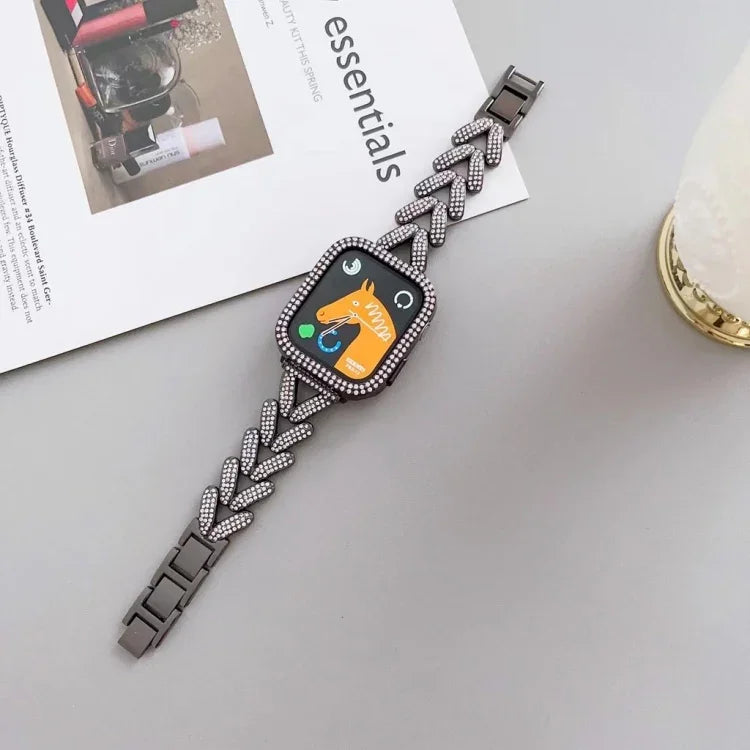 トライアングルダイヤモンドメタルウォッチバンド、Apple Watch Ultra 49mm / シリーズ8&7 45mm / SE 2&6&SE&5&4 44mm / 3&2&1 42mm用、Apple Watch シリーズ8&7 41mm / SE 2&6&SE&5&4 40mm / 3&2&1 38mm用