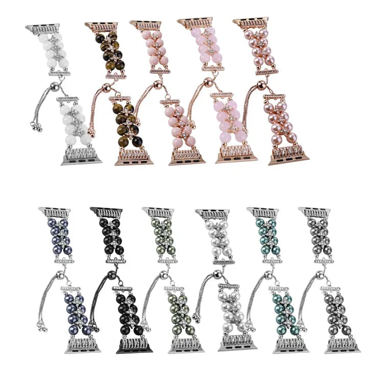 ダブルロウビーズ伸縮チェーンウォッチバンド、Apple Watch Ultra 49mm / シリーズ8&7 45mm / SE 2&6&SE&5&4 44mm / 3&2&1 42mm用、Apple Watch シリーズ8&7 41mm / SE 2&6&SE&5&4 40mm / 3&2&1 38mm用