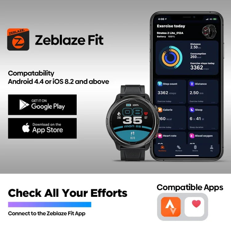 Zeblaze Stratos 2 Lite 1.32インチ IPSスクリーン 5ATM防水 GPSスマートウォッチ、心拍数モニタリング／スポーツモード対応、Stratos 2 Lite