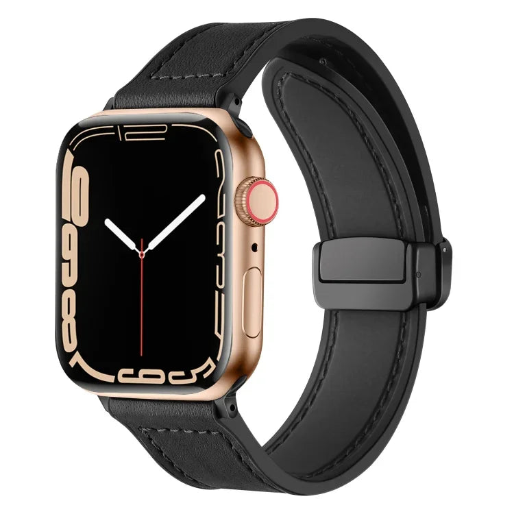 Apple Watch Ultra 49mm / シリーズ8＆7 45mm / SE 2＆6＆SE＆5＆4 44mm / 3＆2＆1 42mm 用 磁気折りたたみ式シリコンレザーウォッチバンド、Apple Watch Ultra 49mm用