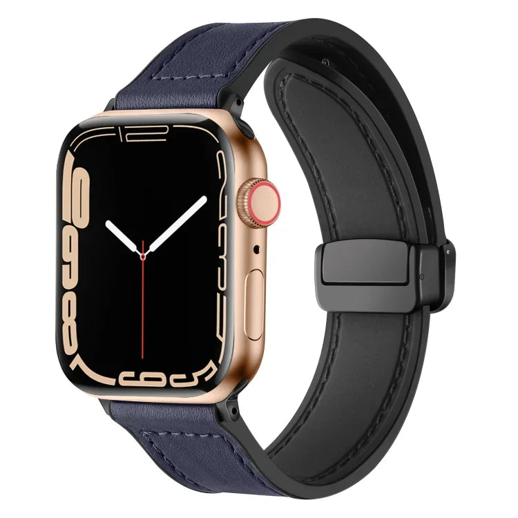 Apple Watch Ultra 49mm / シリーズ8＆7 45mm / SE 2＆6＆SE＆5＆4 44mm / 3＆2＆1 42mm 用 磁気折りたたみ式シリコンレザーウォッチバンド、Apple Watch Ultra 49mm用