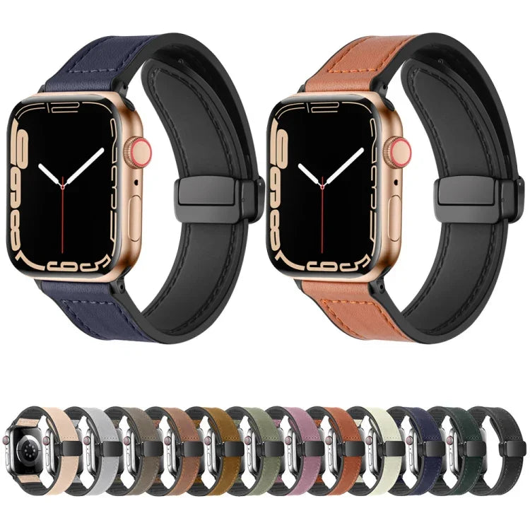 Apple Watch Ultra 49mm / シリーズ8＆7 45mm / SE 2＆6＆SE＆5＆4 44mm / 3＆2＆1 42mm 用 磁気折りたたみ式シリコンレザーウォッチバンド、Apple Watch Ultra 49mm用