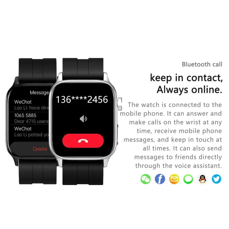 GT22 1.85インチ TFTスクリーン シリコンバンド ヘルススマートウォッチ、Bluetooth通話／高地血中酸素／体温／不整脈／TI心拍数モニタリング対応、シリコンバンド（ブラック）、シリコンバンド（ブラックシルバー）
