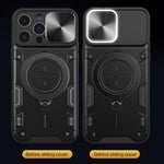 CDテクスチャスライディングカムシールド磁気ホルダースマホケース、iPhone 14 Pro Max用、iPhone 13 Pro Max用、iPhone 13 Pro用、iPhone 13用、iPhone 12用、iPhone 12 Pro Max用、iPhone 12 Pro用、iPhone 11 Pro Max用