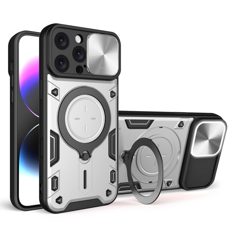 CDテクスチャスライディングカムシールド磁気ホルダースマホケース、iPhone 17e / 16e用、iPhone 17 Pro Max用、iPhone 17 Pro用、iPhone 17用、iPhone Air用、iPhone 16 Pro Max用、iPhone 16 Pro用、iPhone 16 Plus用