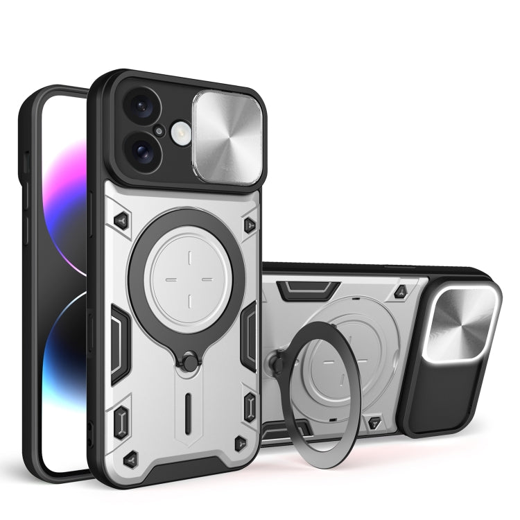 CDテクスチャスライディングカムシールド磁気ホルダースマホケース、iPhone 17e / 16e用、iPhone 17 Pro Max用、iPhone 17 Pro用、iPhone 17用、iPhone Air用、iPhone 16 Pro Max用、iPhone 16 Pro用、iPhone 16 Plus用