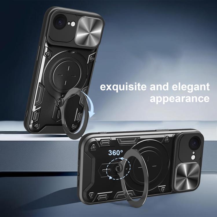 CDテクスチャスライディングカムシールド磁気ホルダースマホケース、iPhone 17e / 16e用、iPhone 17 Pro Max用、iPhone 17 Pro用、iPhone 17用、iPhone Air用、iPhone 16 Pro Max用、iPhone 16 Pro用、iPhone 16 Plus用