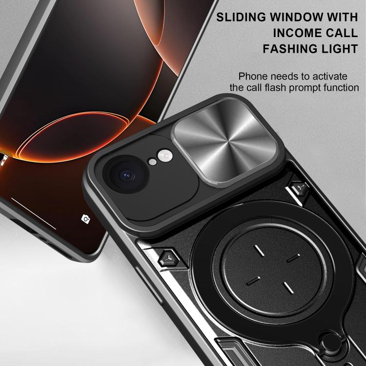 CDテクスチャスライディングカムシールド磁気ホルダースマホケース、iPhone 17e / 16e用、iPhone 17 Pro Max用、iPhone 17 Pro用、iPhone 17用、iPhone Air用、iPhone 16 Pro Max用、iPhone 16 Pro用、iPhone 16 Plus用