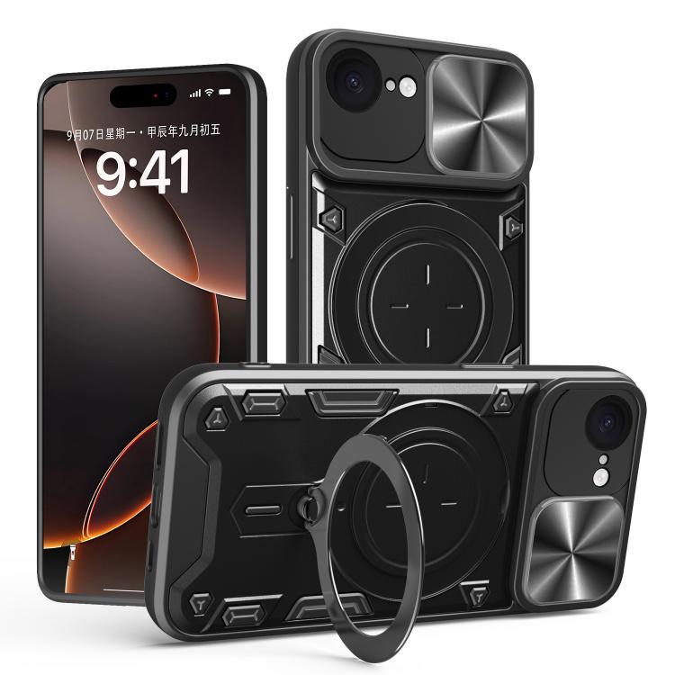 CDテクスチャスライディングカムシールド磁気ホルダースマホケース、iPhone 17e / 16e用、iPhone 17 Pro Max用、iPhone 17 Pro用、iPhone 17用、iPhone Air用、iPhone 16 Pro Max用、iPhone 16 Pro用、iPhone 16 Plus用
