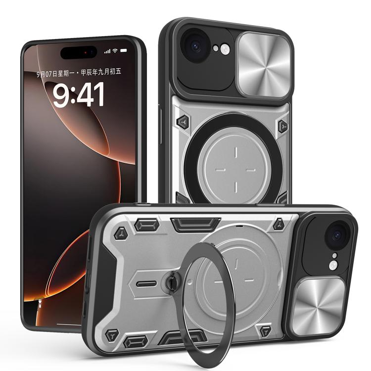 CDテクスチャスライディングカムシールド磁気ホルダースマホケース、iPhone 17e / 16e用、iPhone 17 Pro Max用、iPhone 17 Pro用、iPhone 17用、iPhone Air用、iPhone 16 Pro Max用、iPhone 16 Pro用、iPhone 16 Plus用