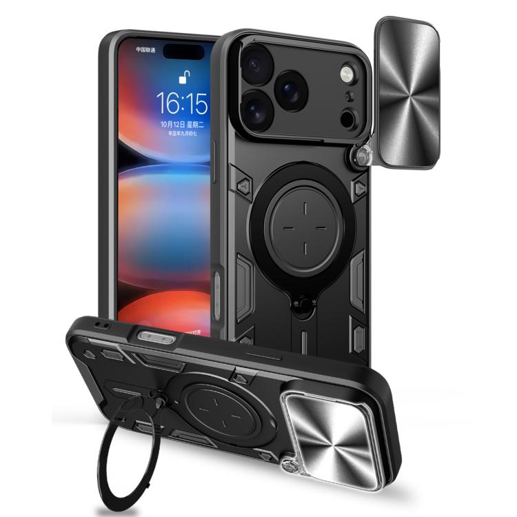 CDテクスチャスライディングカムシールド磁気ホルダースマホケース、iPhone 17e / 16e用、iPhone 17 Pro Max用、iPhone 17 Pro用、iPhone 17用、iPhone Air用、iPhone 16 Pro Max用、iPhone 16 Pro用、iPhone 16 Plus用