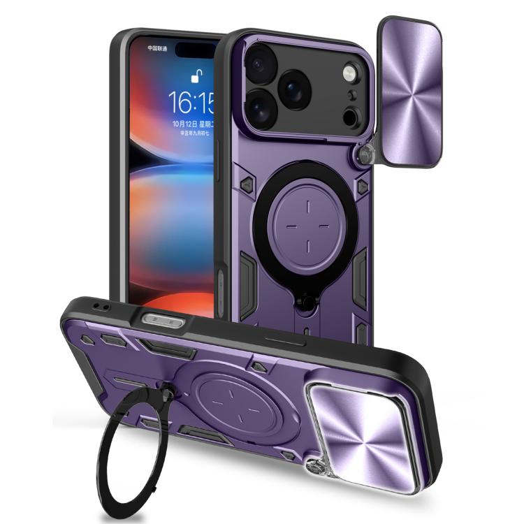 CDテクスチャスライディングカムシールド磁気ホルダースマホケース、iPhone 17e / 16e用、iPhone 17 Pro Max用、iPhone 17 Pro用、iPhone 17用、iPhone Air用、iPhone 16 Pro Max用、iPhone 16 Pro用、iPhone 16 Plus用