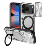 CDテクスチャスライディングカムシールド磁気ホルダースマホケース、iPhone 17e / 16e用、iPhone 17 Pro Max用、iPhone 17 Pro用、iPhone 17用、iPhone Air用、iPhone 16 Pro Max用、iPhone 16 Pro用、iPhone 16 Plus用