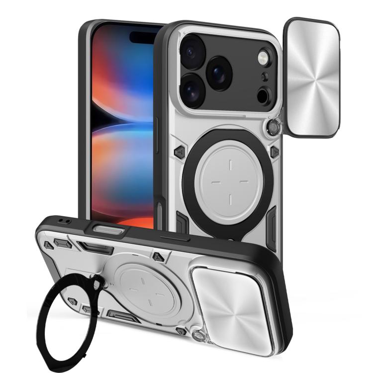 CDテクスチャスライディングカムシールド磁気ホルダースマホケース、iPhone 17e / 16e用、iPhone 17 Pro Max用、iPhone 17 Pro用、iPhone 17用、iPhone Air用、iPhone 16 Pro Max用、iPhone 16 Pro用、iPhone 16 Plus用