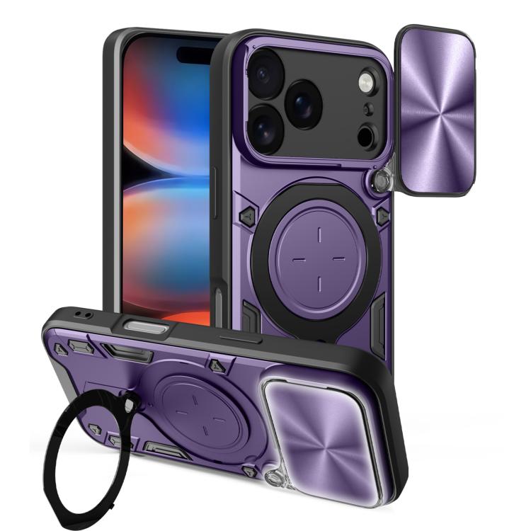 CDテクスチャスライディングカムシールド磁気ホルダースマホケース、iPhone 17e / 16e用、iPhone 17 Pro Max用、iPhone 17 Pro用、iPhone 17用、iPhone Air用、iPhone 16 Pro Max用、iPhone 16 Pro用、iPhone 16 Plus用