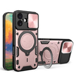 CDテクスチャスライディングカムシールド磁気ホルダースマホケース、iPhone 17e / 16e用、iPhone 17 Pro Max用、iPhone 17 Pro用、iPhone 17用、iPhone Air用、iPhone 16 Pro Max用、iPhone 16 Pro用、iPhone 16 Plus用