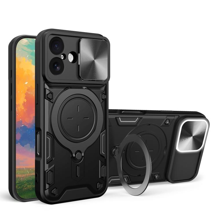CDテクスチャスライディングカムシールド磁気ホルダースマホケース、iPhone 17e / 16e用、iPhone 17 Pro Max用、iPhone 17 Pro用、iPhone 17用、iPhone Air用、iPhone 16 Pro Max用、iPhone 16 Pro用、iPhone 16 Plus用