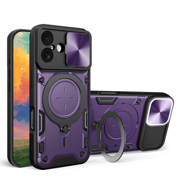 CDテクスチャスライディングカムシールド磁気ホルダースマホケース、iPhone 17e / 16e用、iPhone 17 Pro Max用、iPhone 17 Pro用、iPhone 17用、iPhone Air用、iPhone 16 Pro Max用、iPhone 16 Pro用、iPhone 16 Plus用
