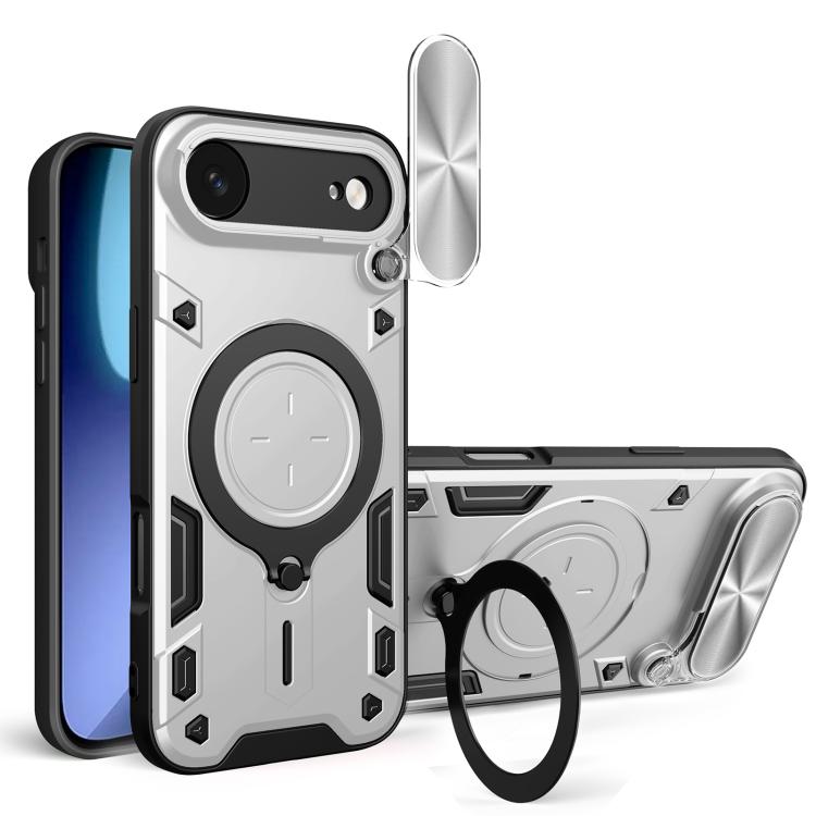 CDテクスチャスライディングカムシールド磁気ホルダースマホケース、iPhone 17e / 16e用、iPhone 17 Pro Max用、iPhone 17 Pro用、iPhone 17用、iPhone Air用、iPhone 16 Pro Max用、iPhone 16 Pro用、iPhone 16 Plus用