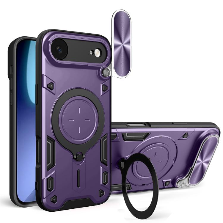 CDテクスチャスライディングカムシールド磁気ホルダースマホケース、iPhone 17e / 16e用、iPhone 17 Pro Max用、iPhone 17 Pro用、iPhone 17用、iPhone Air用、iPhone 16 Pro Max用、iPhone 16 Pro用、iPhone 16 Plus用