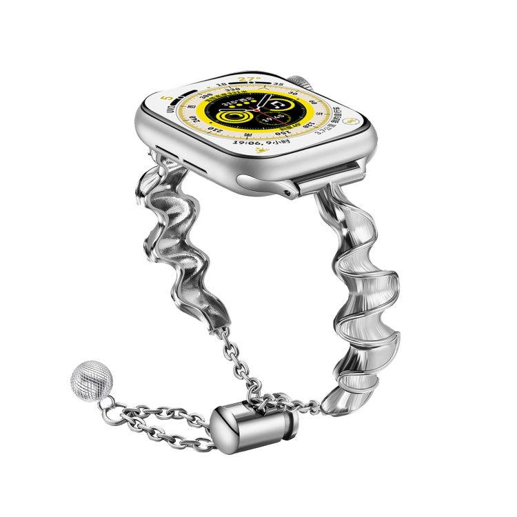 リボンウェーブメタルウォッチバンド、Apple Watch Series 10 46mm用、Apple Watch Series 10 42mm用、Apple Watch SE 2023 44mm用、Apple Watch SE 2023 40mm用、Apple Watch Ultra 2 49mm用、Apple Watch 9 45mm用、Apple Watch 9 41mm用