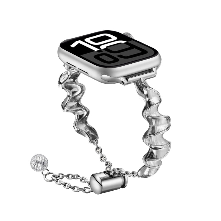 リボンウェーブメタルウォッチバンド、Apple Watch Series 10 46mm用、Apple Watch Series 10 42mm用、Apple Watch SE 2023 44mm用、Apple Watch SE 2023 40mm用、Apple Watch Ultra 2 49mm用、Apple Watch 9 45mm用、Apple Watch 9 41mm用