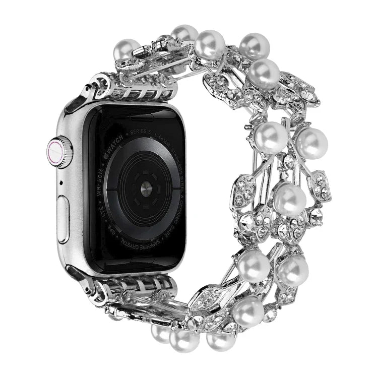 四つ葉ビーズメタルウォッチバンド Apple Watch 6 40mm用、Apple Watch 6 44mm用、Apple Watch 5 44mm用、Apple Watch 5 40mm用、Apple Watch 4 44mm用、Apple Watch 4 40mm用、Apple Watch 3 38mm用、Apple Watch 3 42mm用、Apple Watch 2 42mm用