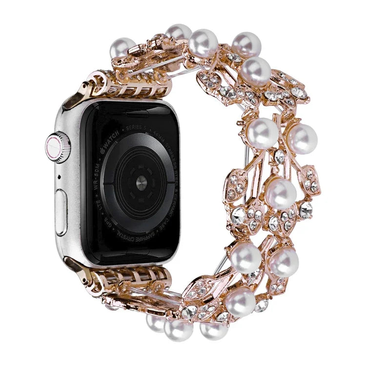 四つ葉ビーズメタルウォッチバンド Apple Watch 6 40mm用、Apple Watch 6 44mm用、Apple Watch 5 44mm用、Apple Watch 5 40mm用、Apple Watch 4 44mm用、Apple Watch 4 40mm用、Apple Watch 3 38mm用、Apple Watch 3 42mm用、Apple Watch 2 42mm用