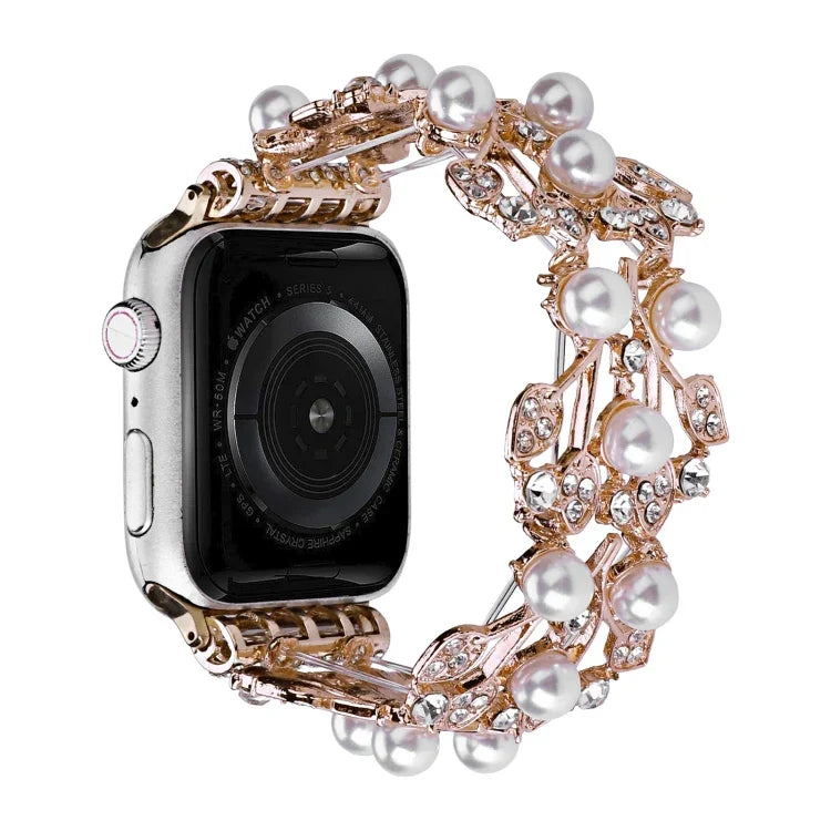 四つ葉ビーズメタルウォッチバンド、Apple Watch Series 10 46mm用、Apple Watch Series 10 42mm用、Apple Watch SE 2023 44mm用、Apple Watch SE 2023 40mm用、Apple Watch Ultra 2 49mm用、Apple Watch 9 45mm用、Apple Watch 9 41mm用