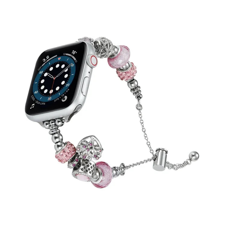 ビーズブレスレットメタルウォッチバンド、Apple Watch Series 10 46mm用、Apple Watch Series 10 42mm用、Apple Watch SE 2023 44mm用、Apple Watch SE 2023 40mm用、Apple Watch Ultra 2 49mm用、Apple Watch 9 45mm用、Apple Watch 9 41mm用