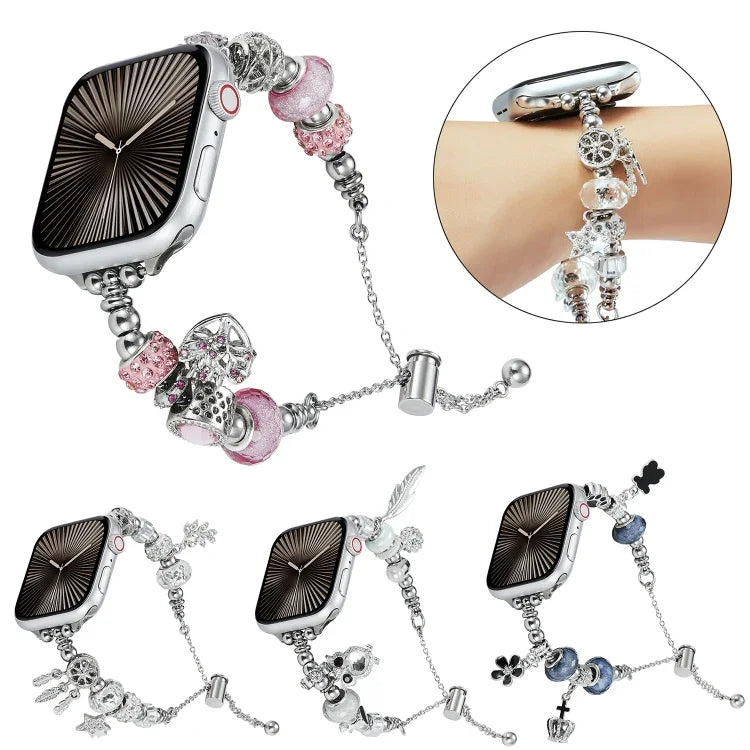 ビーズブレスレットメタルウォッチバンド、Apple Watch Series 10 46mm用、Apple Watch Series 10 42mm用、Apple Watch SE 2023 44mm用、Apple Watch SE 2023 40mm用、Apple Watch Ultra 2 49mm用、Apple Watch 9 45mm用、Apple Watch 9 41mm用