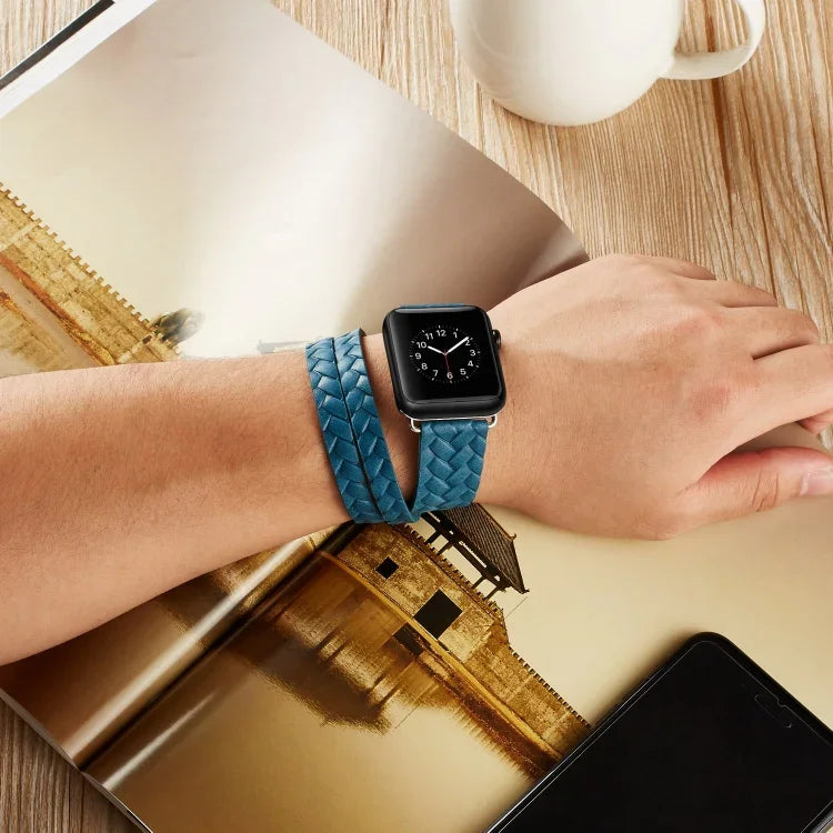トップグレインレザー型押しクラウンウォッチバンド、Apple Watch シリーズ5＆4 40mm／3＆2＆1 38mm用、Apple Watch シリーズ7 45mm／6＆SE＆5＆4 44mm／3＆2＆1 42mm用