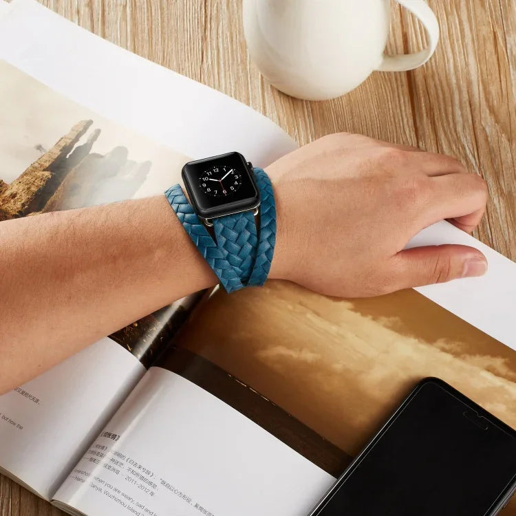 トップグレインレザー型押しクラウンウォッチバンド、Apple Watch シリーズ5＆4 40mm／3＆2＆1 38mm用、Apple Watch シリーズ7 45mm／6＆SE＆5＆4 44mm／3＆2＆1 42mm用