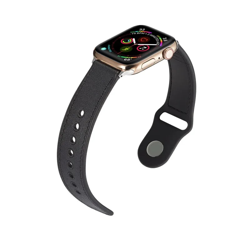 シングルバックル TPU+本革ウォッチバンド、Apple Watch Series 7 41mm / 6 & SE & 5 & 4 40mm / 3 & 2 & 1 38mm対応、Apple Watch Series 7 45mm / 6 & SE & 5 & 4 44mm / 3 & 2 & 1 42mm対応、Apple Watch Series 8&7 41mm / SE 2&6&SE&5&4 40mm / 3&2&1 38mm対応