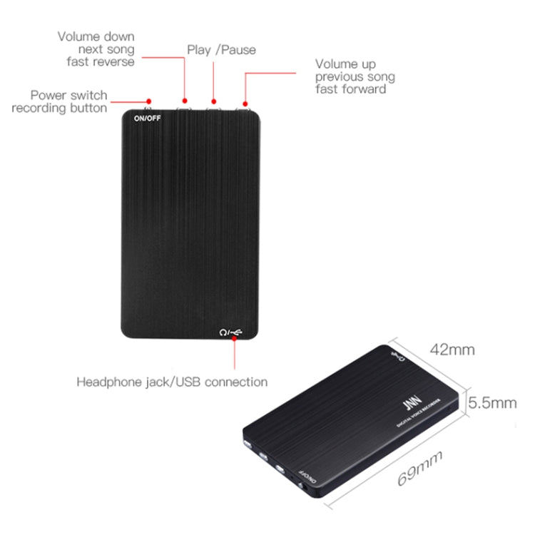 JNN M2 超薄型HDノイズリダクションインテリジェント制御音声ボイスレコーダー、4GB、8GB、16GB、32GB、64GB