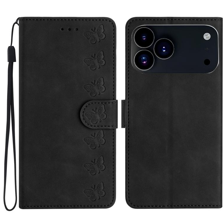 七蝶型押しレザー携帯ケース、iPhone 16e / 17e用、iPhone 17 Pro Max用、iPhone 17 Pro用、iPhone 17用、iPhone Air用、iPhone 16 Pro Max用、iPhone 16 Pro用、iPhone 16 Plus用