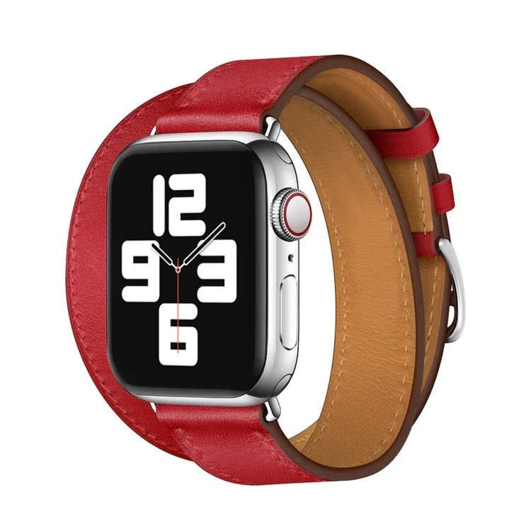 レザーダブルループ交換用ストラップウォッチバンド、Apple Watch Series 7 41mm / 6 & SE & 5 & 4 40mm / 3 & 2 & 1 38mm対応、Apple Watch Series 7 45mm / 6 & SE & 5 & 4 44mm / 3 & 2 & 1 42mm対応