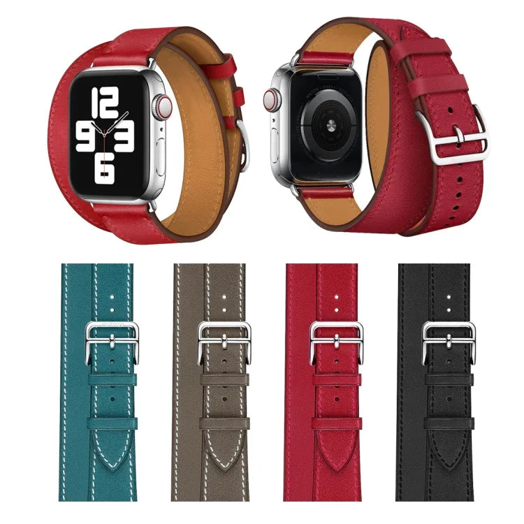 レザーダブルループ交換用ストラップウォッチバンド、Apple Watch Series 7 41mm / 6 & SE & 5 & 4 40mm / 3 & 2 & 1 38mm対応、Apple Watch Series 7 45mm / 6 & SE & 5 & 4 44mm / 3 & 2 & 1 42mm対応