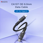 YESIDO CA107 1.2m 2.4A USB-C / Type-C から 8ピン OD0.6 充電データケーブル、CA107